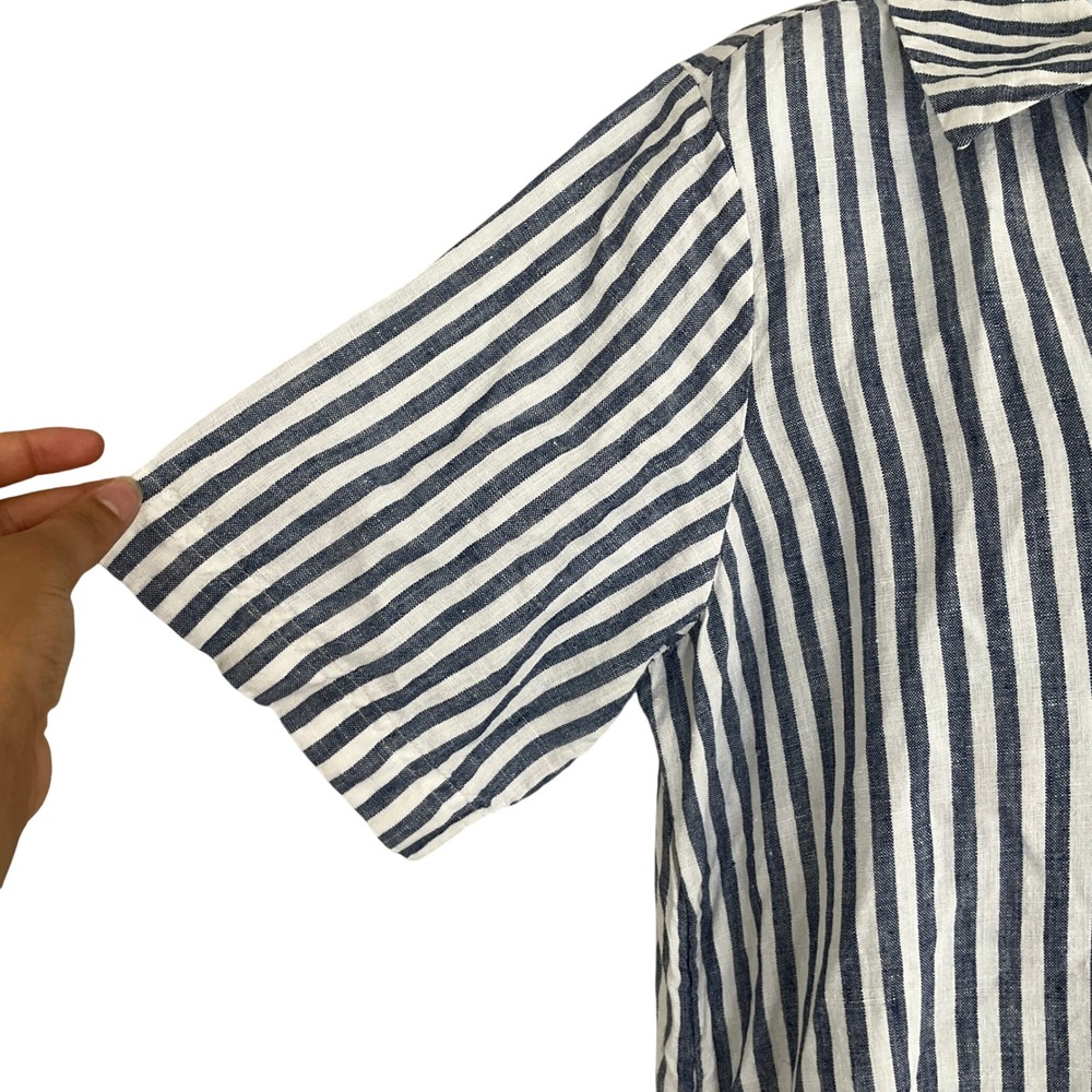 J.Crew Shift Dress Womens M Blue White 100% Linen Striped V-Neck Coastal Resort - Picture 4 of 9